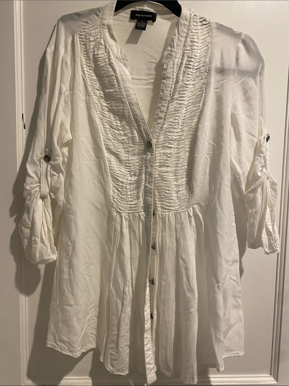 Spense Ivory Button-Front Tunic with Pintuck Yoke